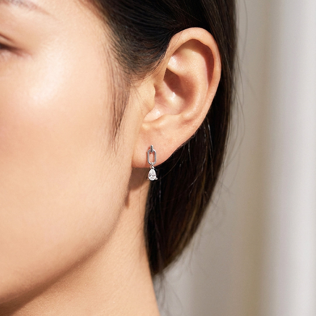 Pear Cut Paperclip Link Drop Earrings | Moissanite | 925 Sterling Silver | Prm8186