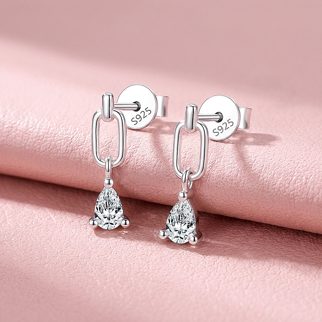 Pear Cut Paperclip Link Drop Earrings | Moissanite | 925 Sterling Silver | Prm8186