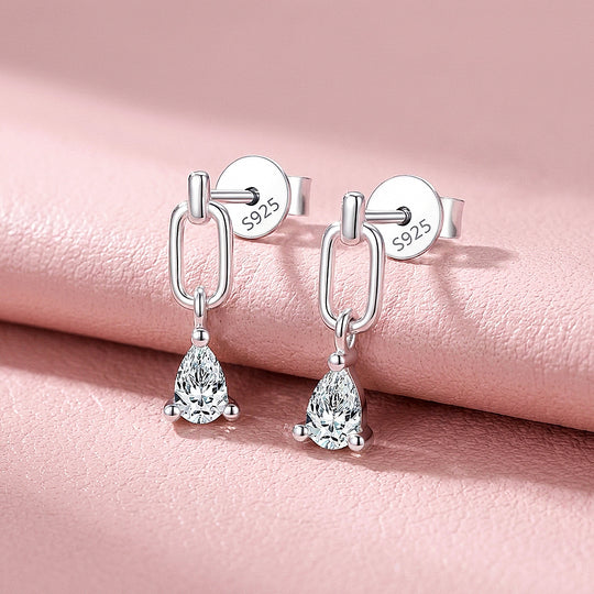 Pear Cut Paperclip Link Drop Earrings | Moissanite | 925 Sterling Silver | Prm8186