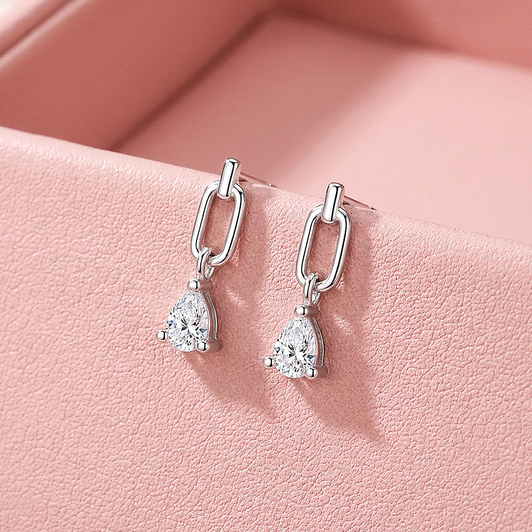 Pear Cut Paperclip Link Drop Earrings | Moissanite | 925 Sterling Silver | Prm8186