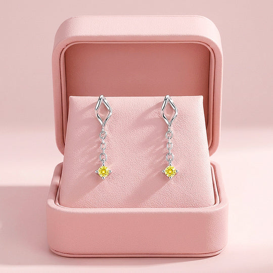Round Brilliant Yellow Moissanite Twist Drop Earrings | 925 Sterling Silver | Prm8187