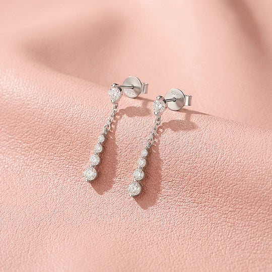 Graduated Round Brilliant Drop Earrings | Moissanite | 925 Sterling Silver | Prm8188
