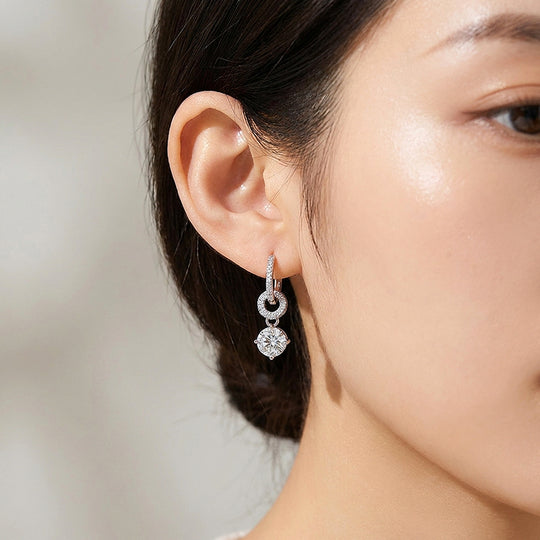 Round Solitaire Drop Huggie Earrings | Moissanite | 925 Sterling Silver | Prm8189