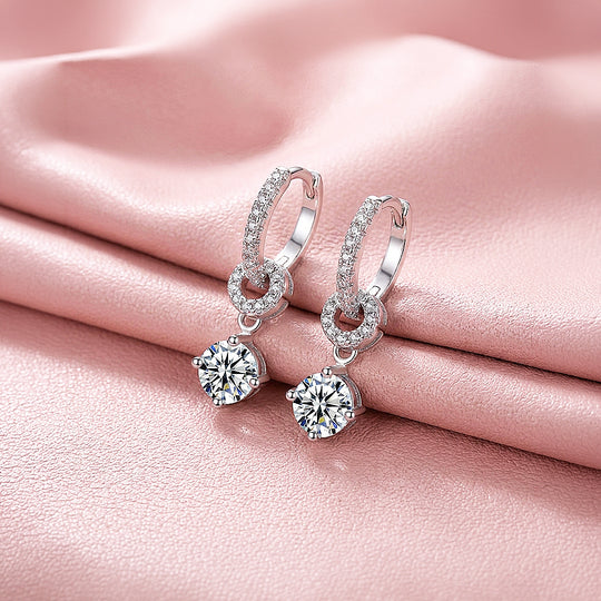 Round Solitaire Drop Huggie Earrings | Moissanite | 925 Sterling Silver | Prm8189