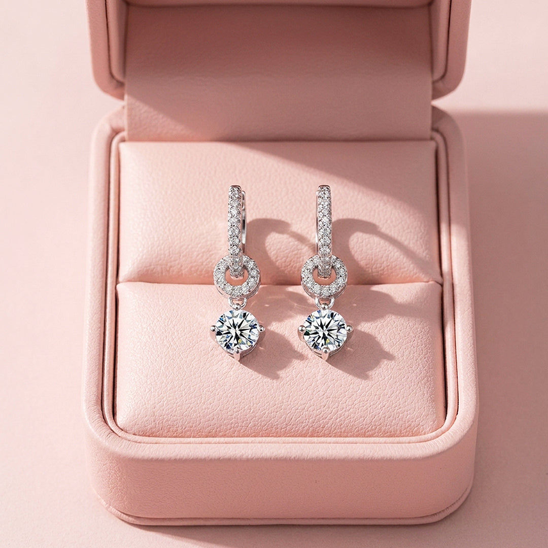 Round Solitaire Drop Huggie Earrings | Moissanite | 925 Sterling Silver | Prm8189