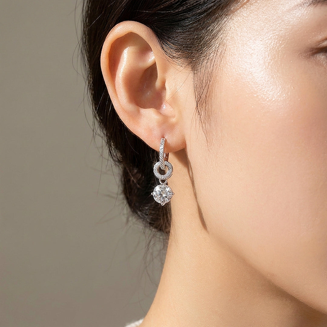 Round Solitaire Drop Huggie Earrings | Moissanite | 925 Sterling Silver | Prm8189