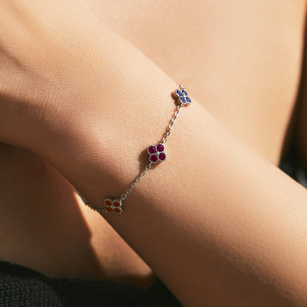 Multi-Color Clover Link Bracelet | Diamond Simulant | Prm9104 - Bracelets | Singapore Jewellery, Wedding Rings & Gifts | Same Day Delivery | Tiara.com.sg