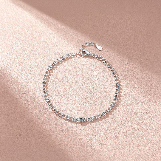 Bezel Solitaire Curb Link Bracelet | Moissanite | Prm9120
