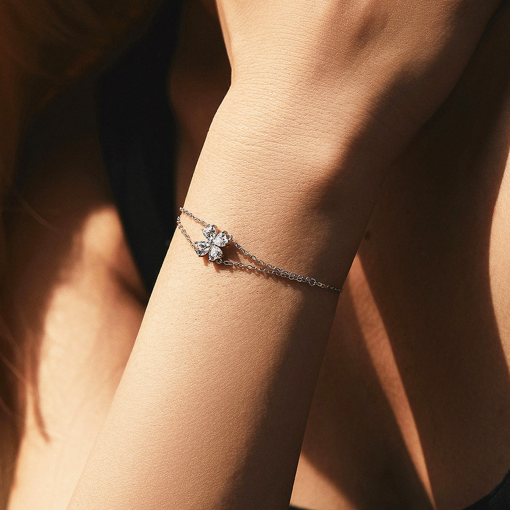 Clover Double-Strand Bracelet | Diamond Simulant | Prm9122 - Bracelets | Singapore Jewellery, Wedding Rings & Gifts | Same Day Delivery | Tiara.com.sg