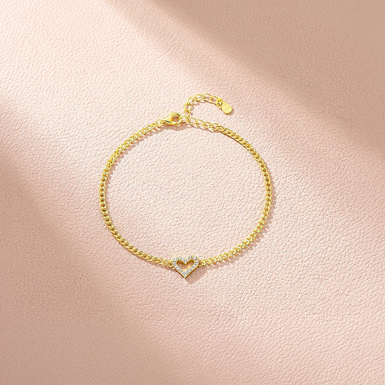 Open Heart Curb Chain Bracelet | Moissanite | Prm9124