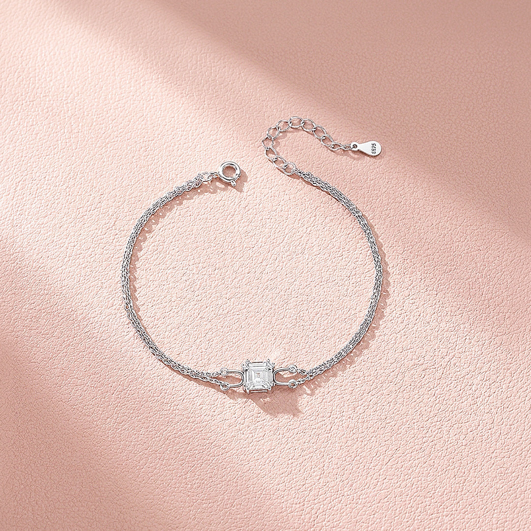 Princess Cut Double-Strand Bracelet | Diamond Simulant | Prm9125