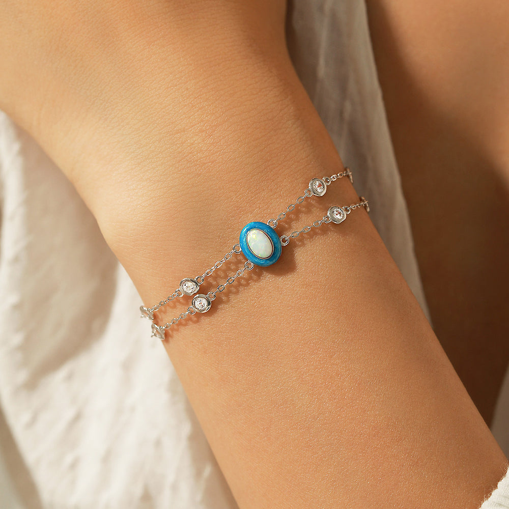 Blue Opal Double-Strand Bracelet | Diamond Simulant | Prm9126 - Bracelets | Singapore Jewellery, Wedding Rings & Gifts | Same Day Delivery | Tiara.com.sg