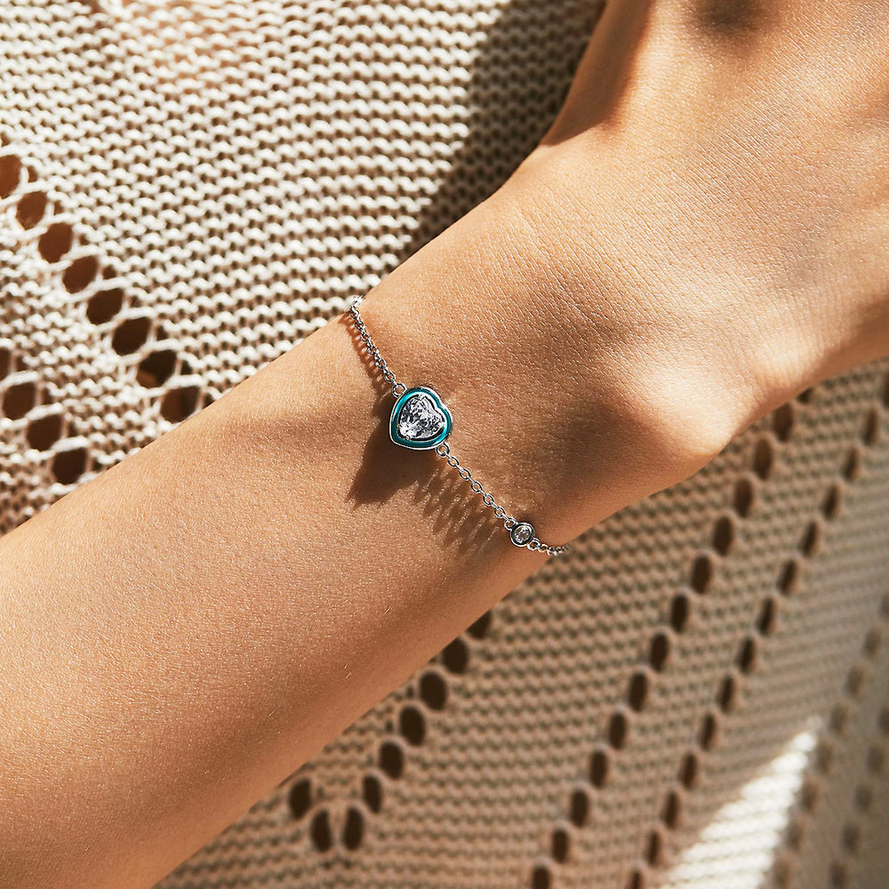 Turquoise Heart Solitaire Bracelet | Diamond Simulant | Prm9128 - Bracelets | Singapore Jewellery, Wedding Rings & Gifts | Same Day Delivery | Tiara.com.sg