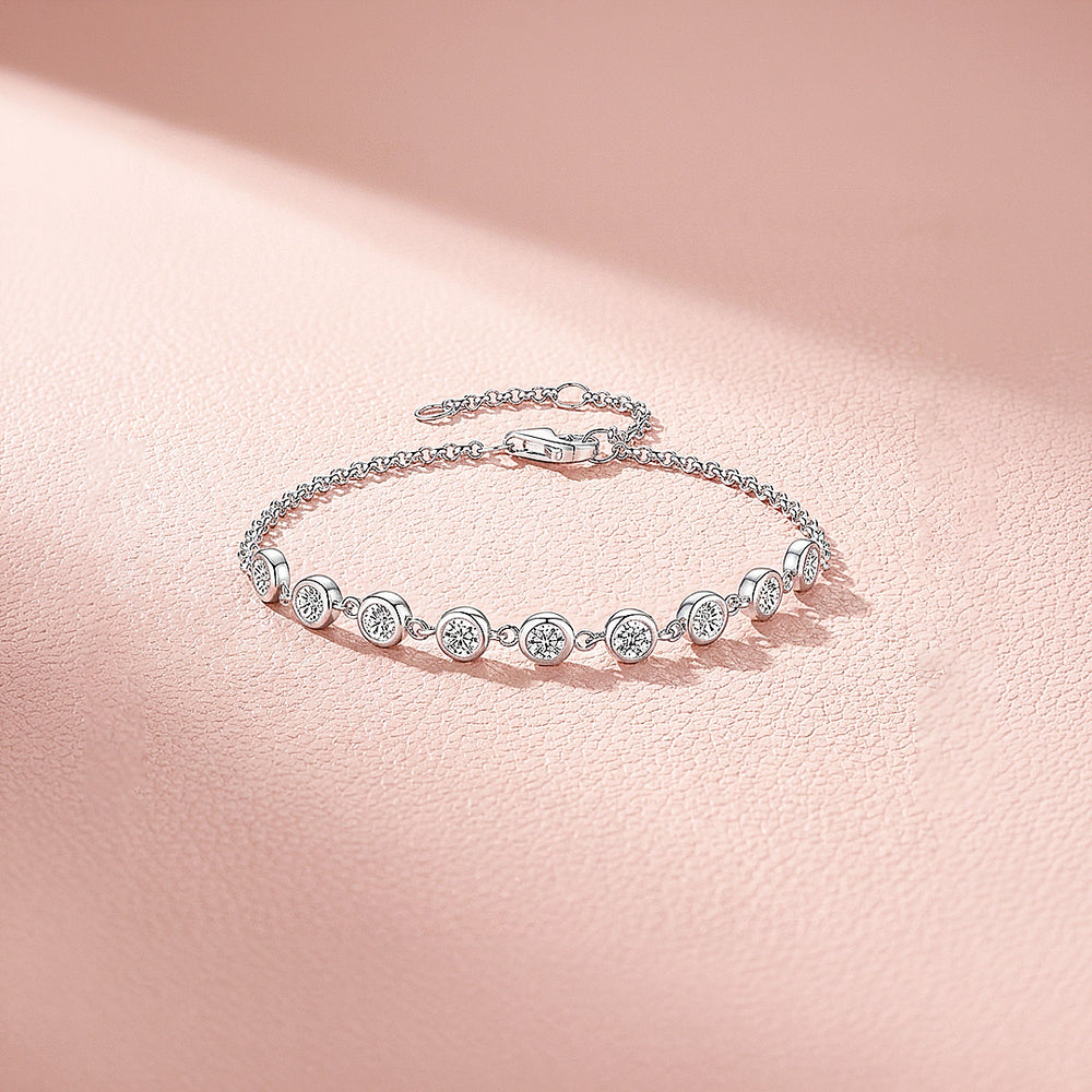 Bezel Moissanite Link Bracelet | Prm9131
