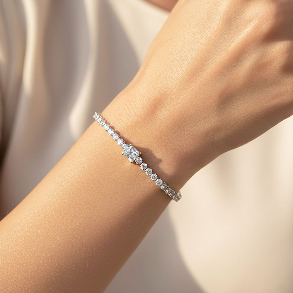 Princess Halo Tennis Bracelet | Moissanite | Prm9132 - Bracelets | Singapore Jewellery, Wedding Rings & Gifts | Same Day Delivery | Tiara.com.sg