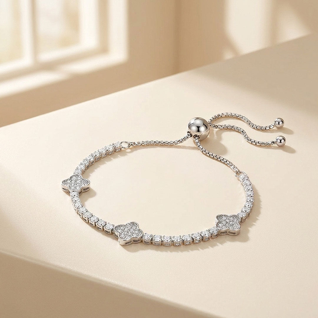 Clover Slider Tennis Bracelet | Diamond Simulant | Prm9138