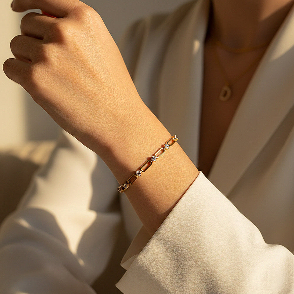 Gold Paperclip Link Bracelet | Moissanite | Prm9142 - Bracelets | Singapore Jewellery, Wedding Rings & Gifts | Same Day Delivery | Tiara.com.sg