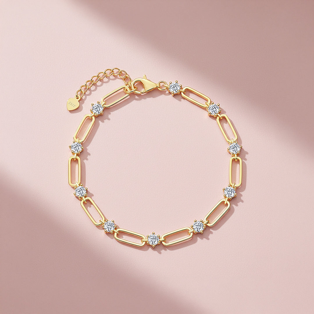 Gold Paperclip Link Bracelet | Moissanite | Prm9142