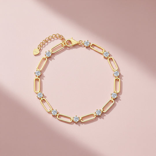 Gold Paperclip Link Bracelet | Moissanite | Prm9142