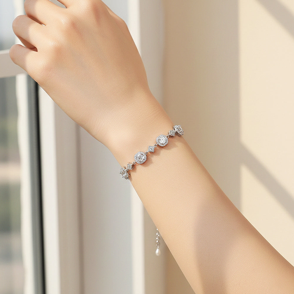 Cushion Halo Station Bracelet | Moissanite | Prm9150 - Bracelets | Singapore Jewellery, Wedding Rings & Gifts | Same Day Delivery | Tiara.com.sg