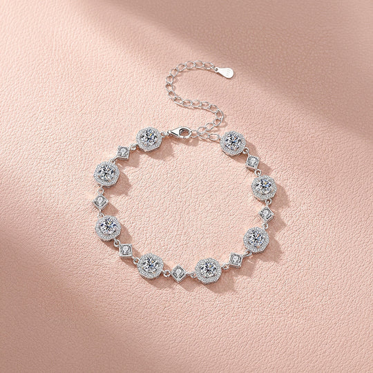 Cushion Halo Station Bracelet | Moissanite | Prm9150