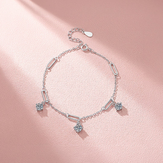 Triple Solitaire Paperclip Bracelet | Moissanite | Prm9153