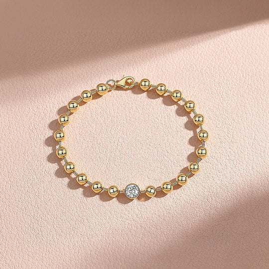 Bezel Gold Bead Bracelet | Moissanite | Prm9170