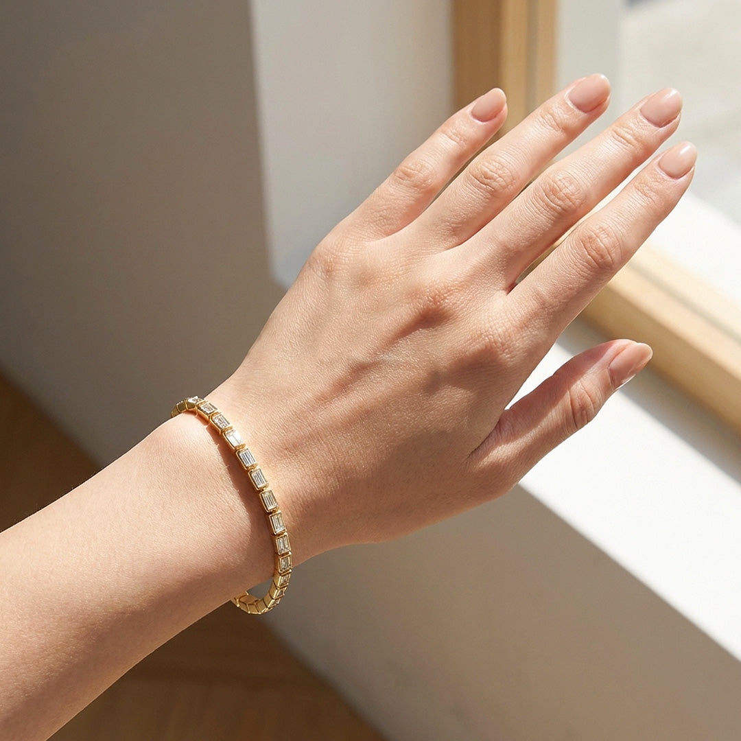 Baguette Diamond Simulant Gold Tennis Women Ring | Prm9173