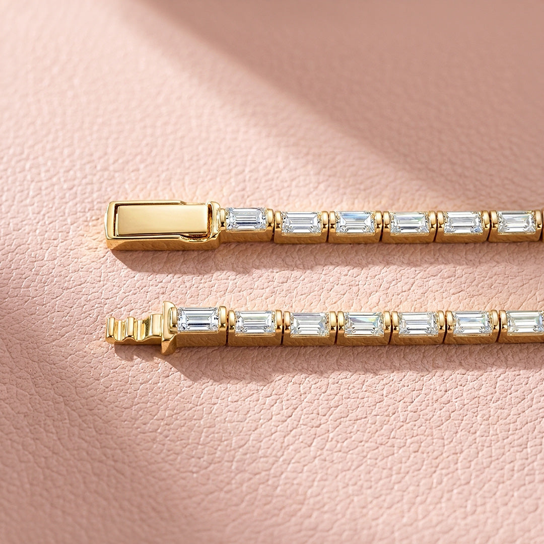 Baguette Diamond Simulant Gold Tennis Women Ring | Prm9173
