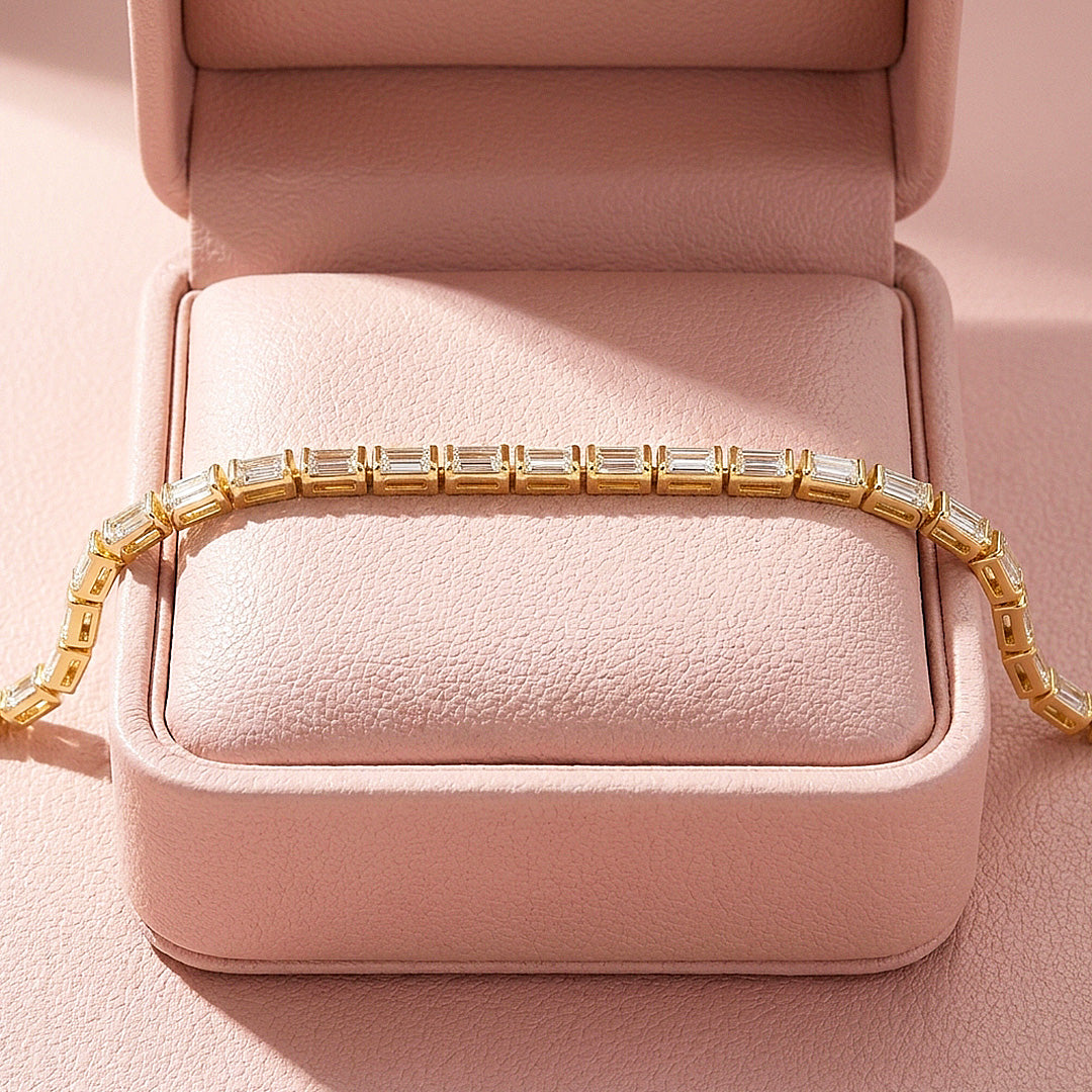 Baguette Diamond Simulant Gold Tennis Women Ring | Prm9173