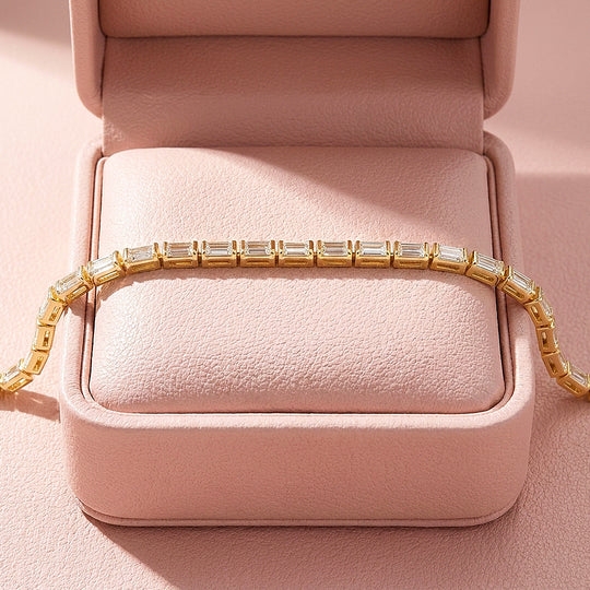 Baguette Diamond Simulant Gold Tennis Women Ring | Prm9173