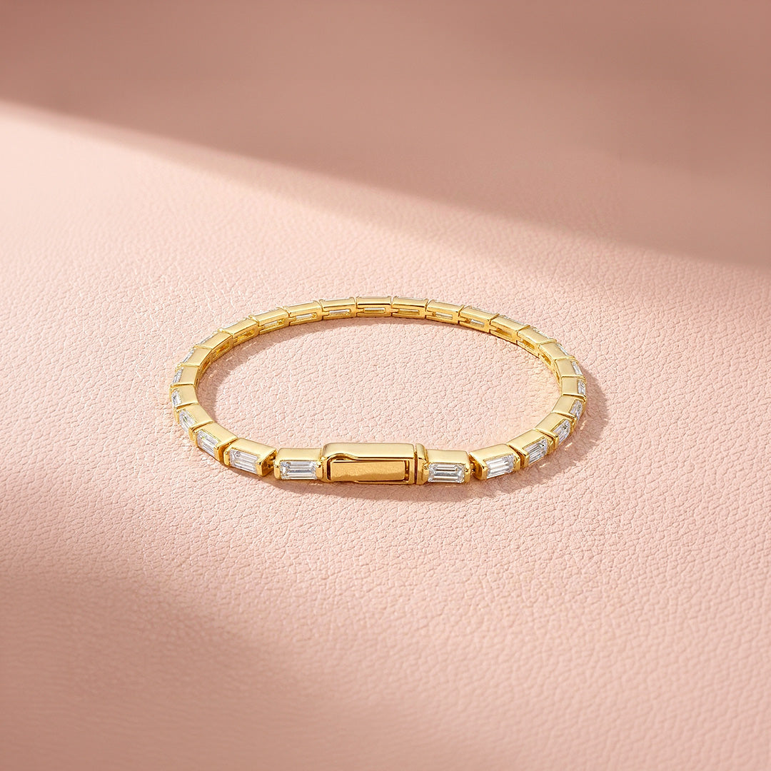 Baguette Diamond Simulant Gold Tennis Women Ring | Prm9173