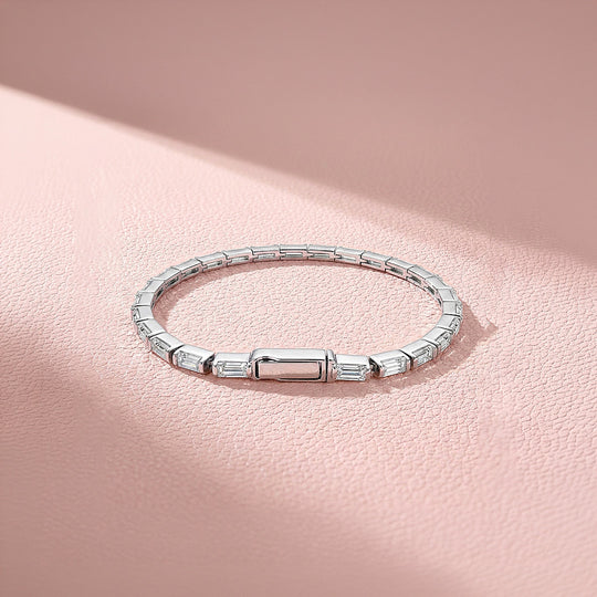 Baguette Diamond Simulant Silver Tennis Women Ring | Prm9174