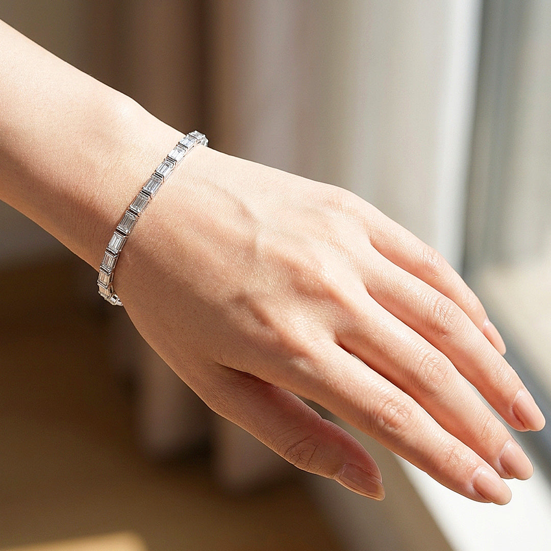 Baguette Diamond Simulant Silver Tennis Women Ring | Prm9174