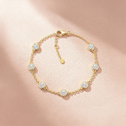 Round Bezel Moissanite Gold Chain Women Bracelet | Prm9175