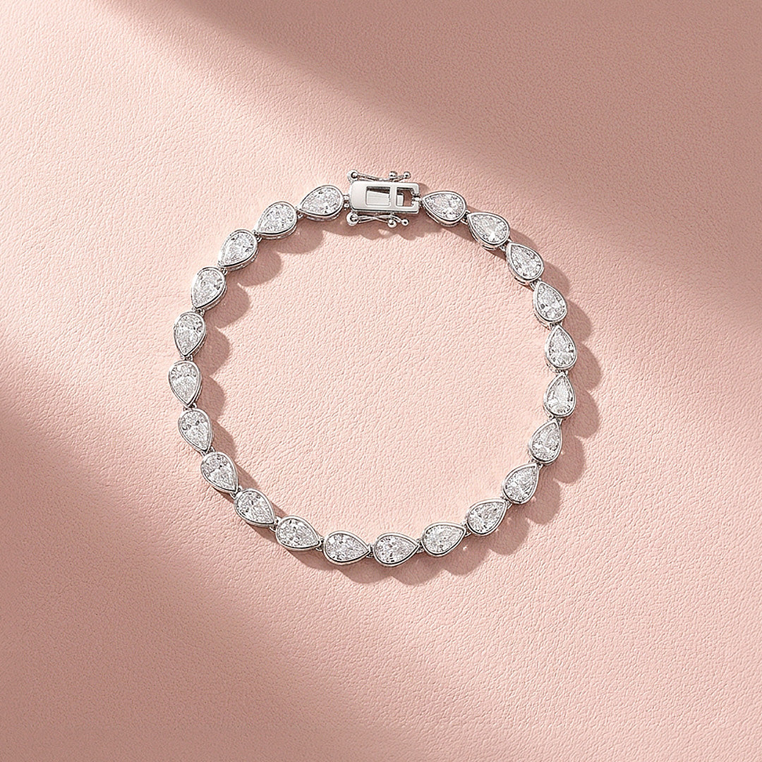 Pear Cut Moissanite Silver Tennis Women Bracelet | Prm9178