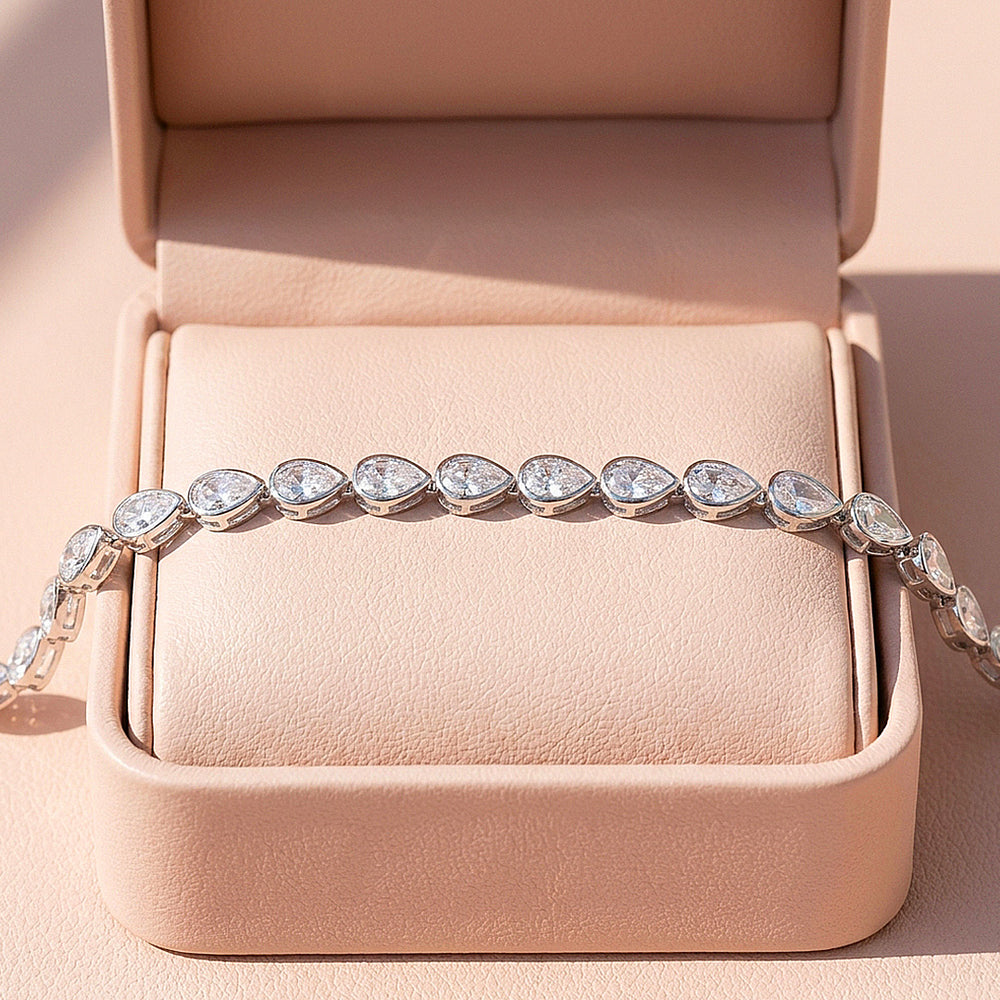 Pear Cut Moissanite Silver Tennis Women Bracelet | Prm9178