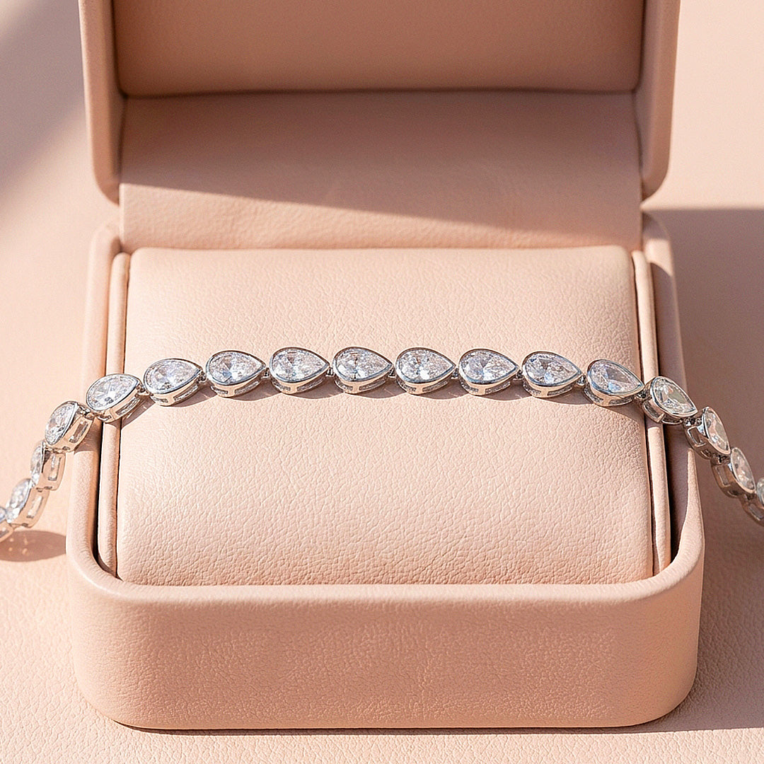 Pear Cut Moissanite Silver Tennis Women Bracelet | Prm9178