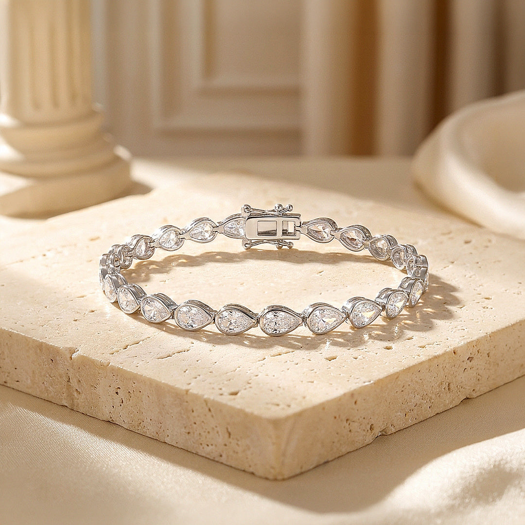 Pear Cut Moissanite Silver Tennis Women Bracelet | Prm9178