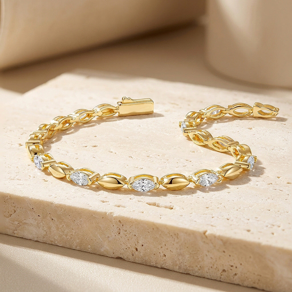 Marquise Cut Moissanite Gold Link Women Bracelet | Prm9179