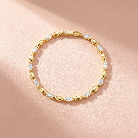 Marquise Cut Moissanite Gold Link Women Bracelet | Prm9179