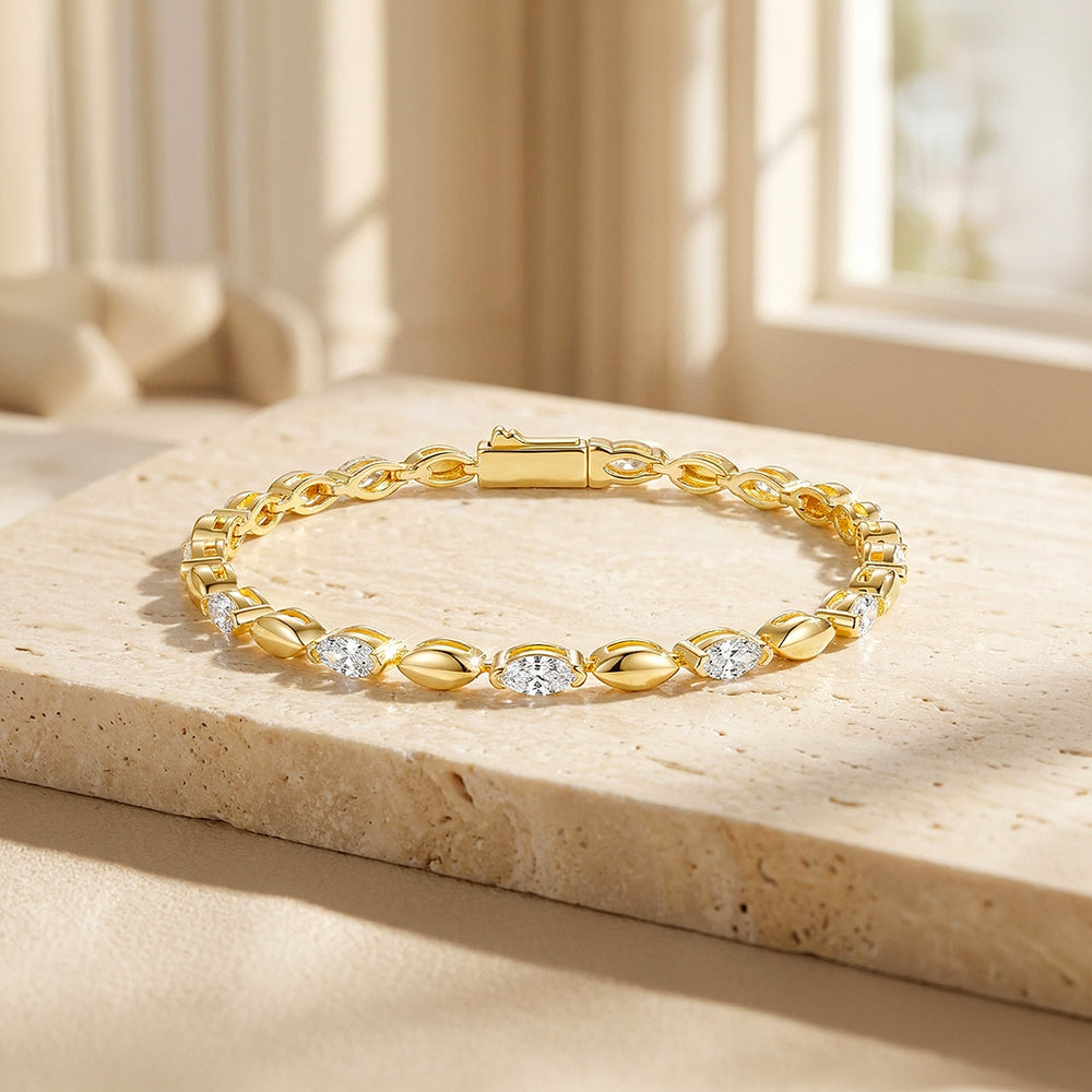 Marquise Cut Moissanite Gold Link Women Bracelet | Prm9179