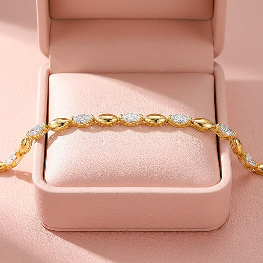 Marquise Cut Moissanite Gold Link Women Bracelet | Prm9179