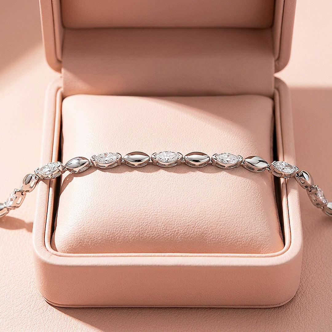Marquise Cut Moissanite Silver Link Women Bracelet | Prm9180