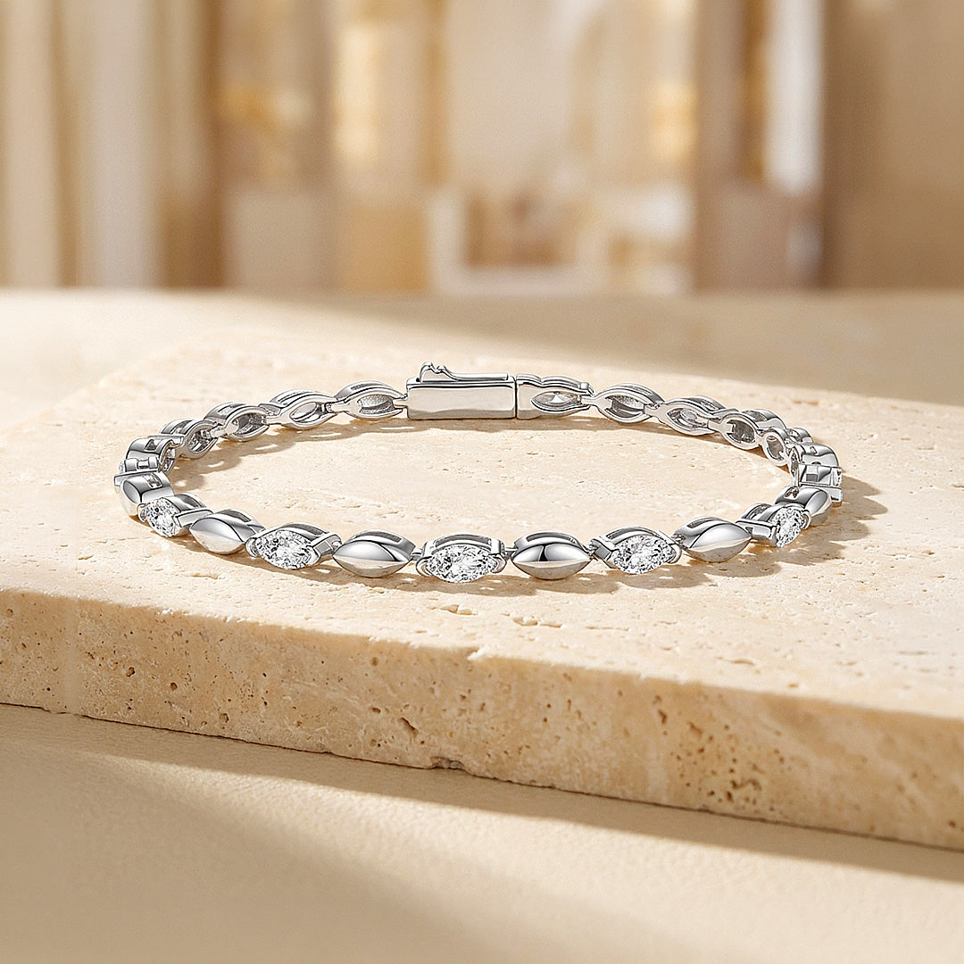 Marquise Cut Moissanite Silver Link Women Bracelet | Prm9180