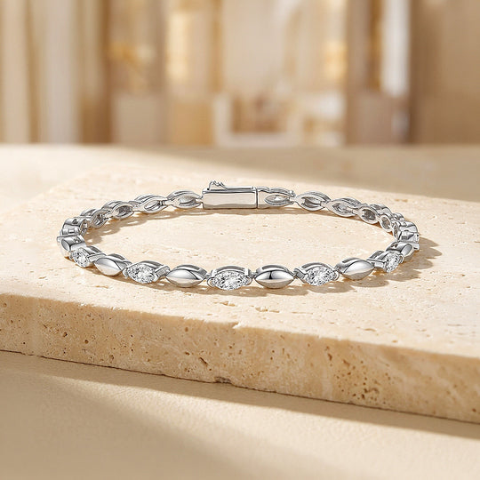 Marquise Cut Moissanite Silver Link Women Bracelet | Prm9180