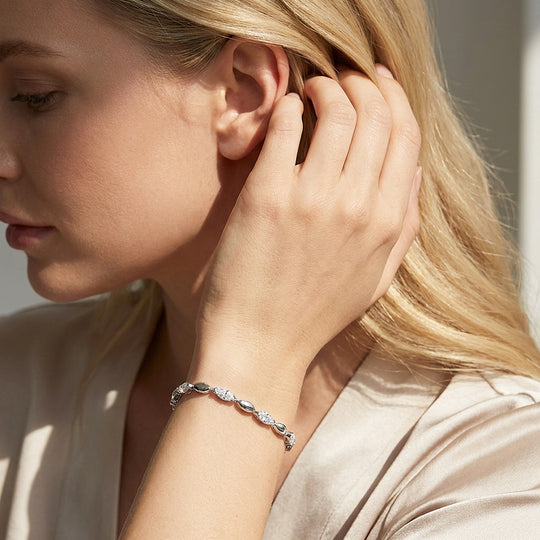 Marquise Cut Moissanite Silver Link Women Bracelet | Prm9180