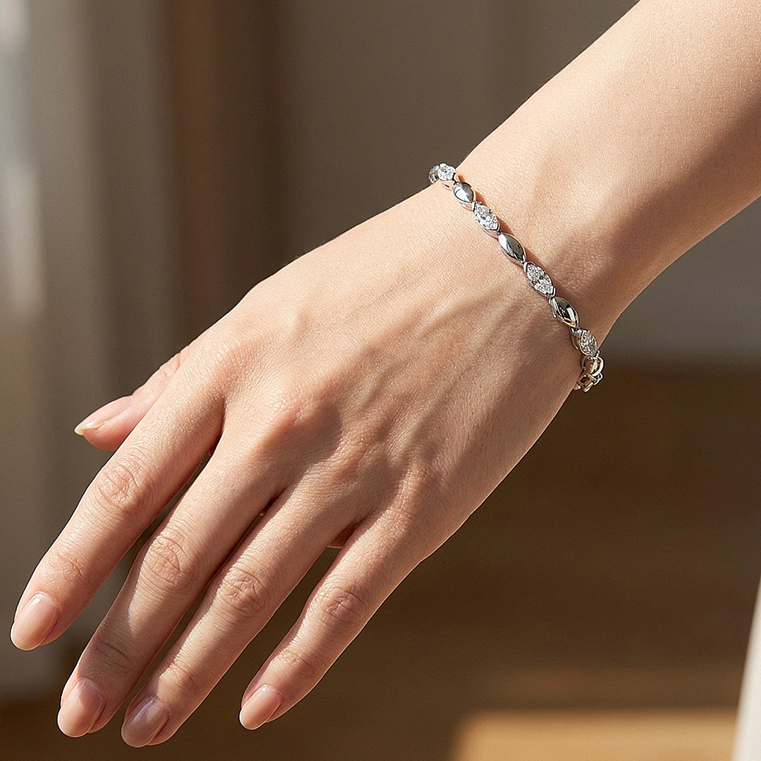 Marquise Cut Moissanite Silver Link Women Bracelet | Prm9180