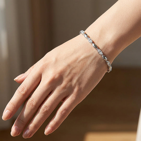 Marquise Cut Moissanite Silver Link Women Bracelet | Prm9180