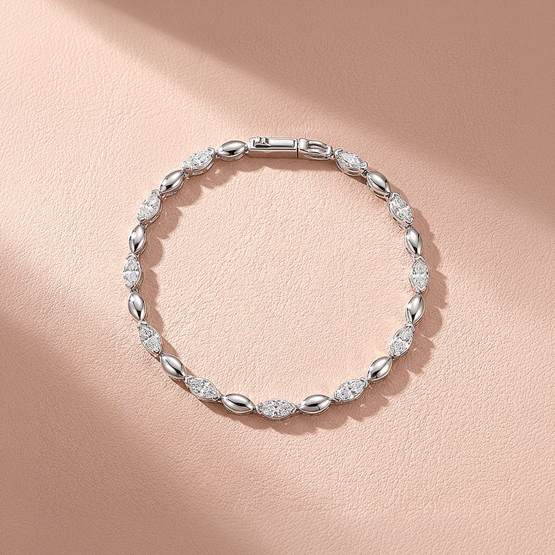 Marquise Cut Moissanite Silver Link Women Bracelet | Prm9180